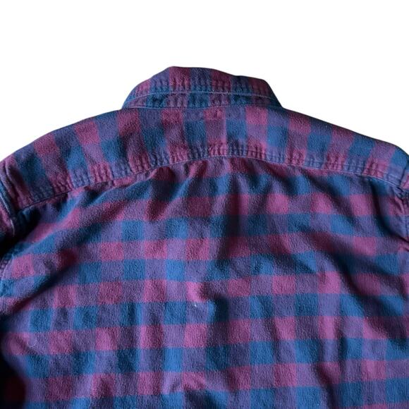 J.Crew Men's Navy Blue & Red Buffalo Check Long Sleeve Flannel Shirt - Size M - Picture 6 of 8